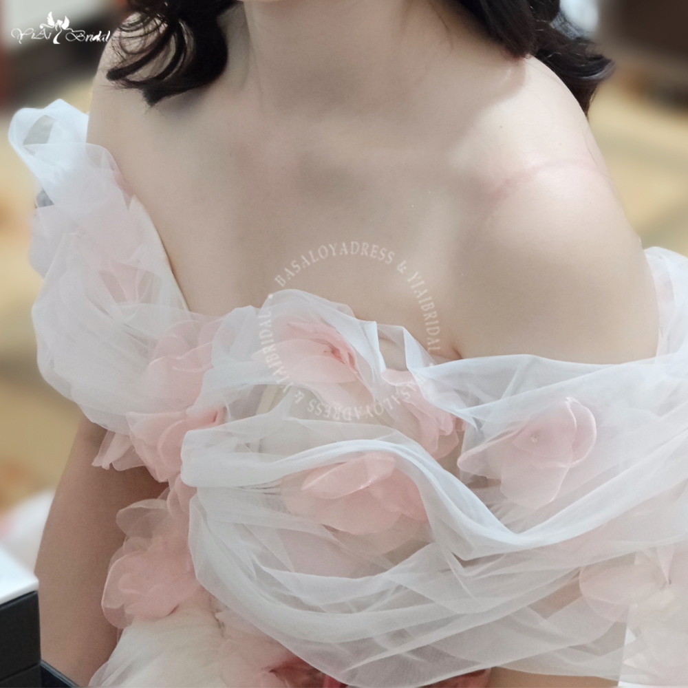 رائع كوريا أحمر الخدود الوردي الحرير الأورجانزا قبالة الكتف كوكتيل حفلة موسيقية ثوب عيد ميلاد حزب الأزهار فساتين رسمية 8