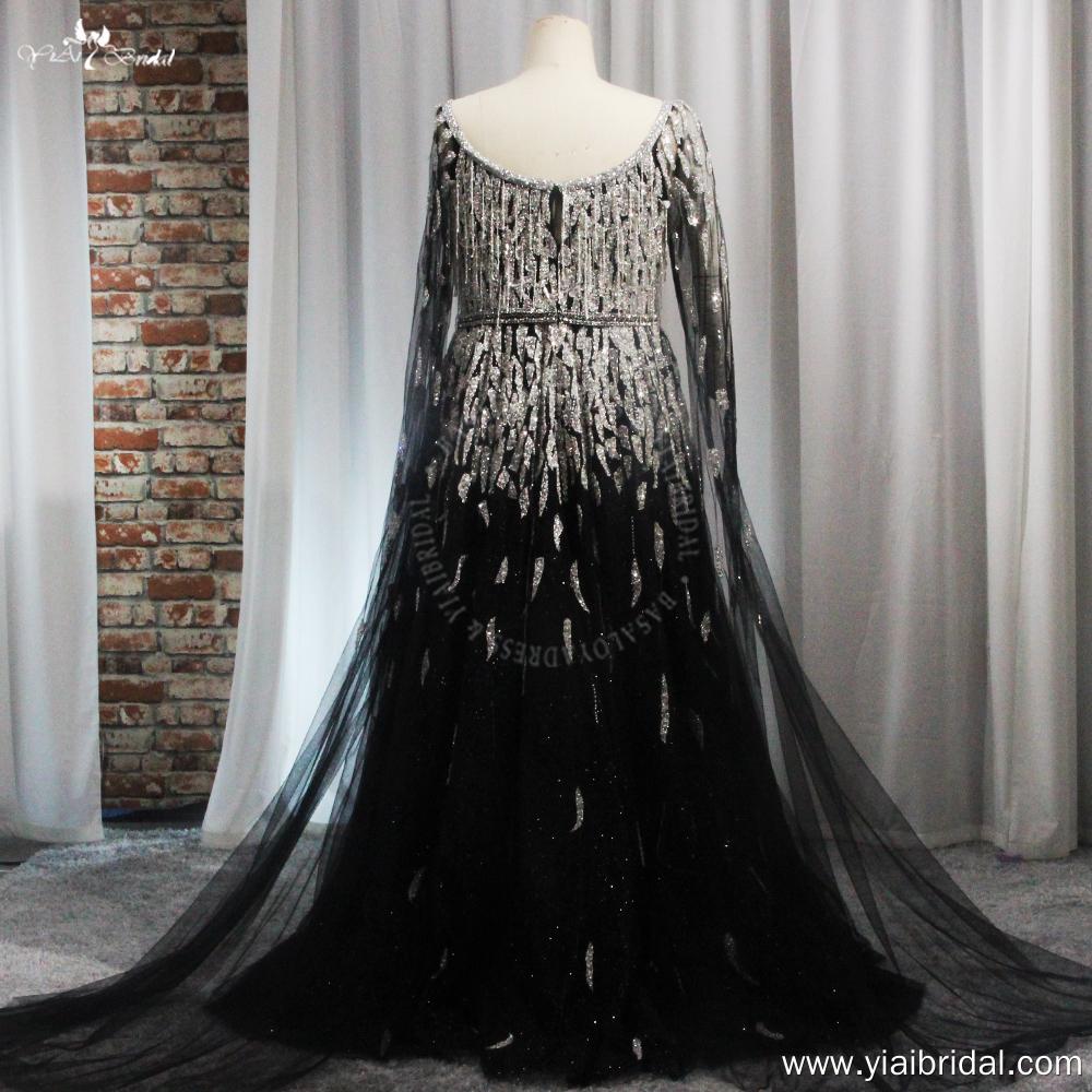 Gorgeous Arabic Formal Black Prom Dresses Evening Dress With Cape RSE978 Black Party Gowns Dress Dubai Women Luxury 12