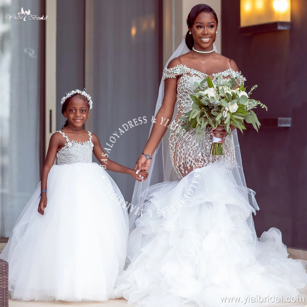 Luxurious Crystal Beading Mermaid Wedding Dress With Ruffles Skirt 1