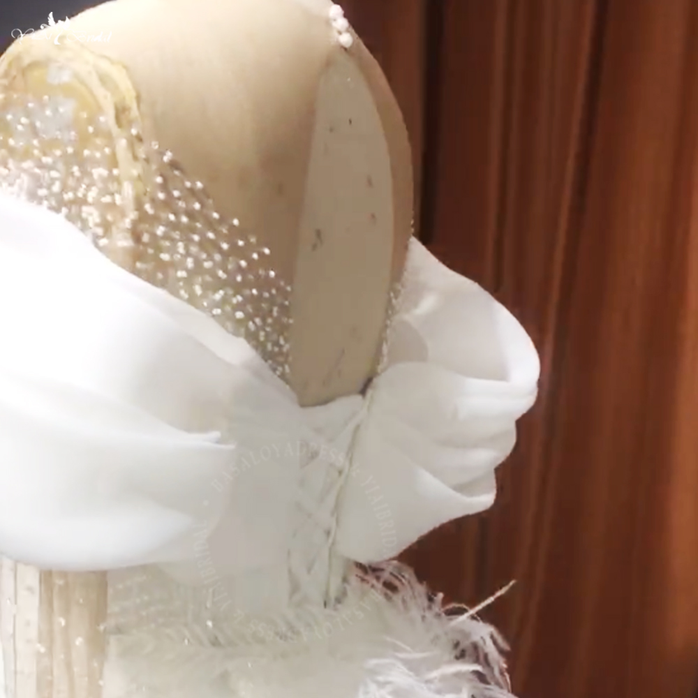 New Arrivals 2 Pieces Feather Pearls Lace Mermaid Wedding Dress With Detachable Chapel Train Vestido De Noiva Sereia 10