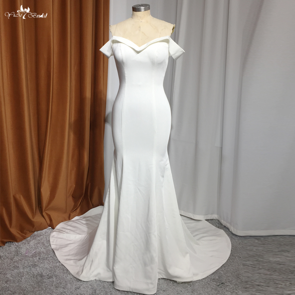 Al largo Della Spalla Morbido Raso Sirena Abiti Da Sposa Per Le Donne 2024 Abito Da Sposa Vestido De Novia Semplice Suknia Ślubna Robe 5