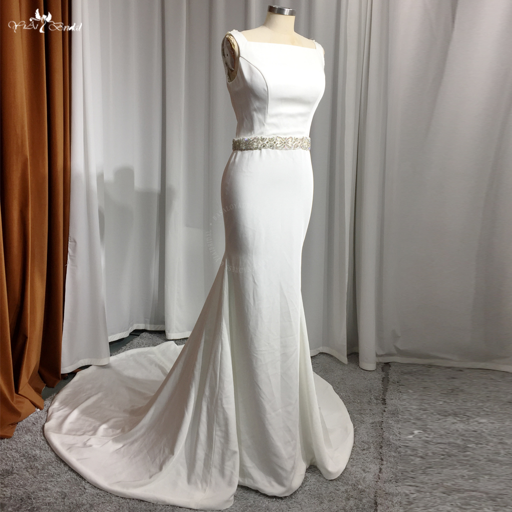 여성을위한 우아한 인어 웨딩 드레스 화이트 아이보리 Boho 웨딩 드레스 스퀘어 넥 민소매 신부 드레스 Backless With 5