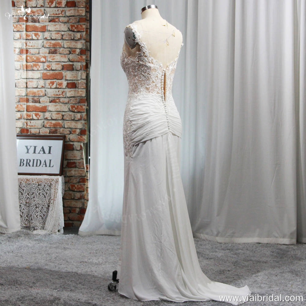 Deep V-Neck Sleeveless Chiffon Mermaid Wedding Dress 2024 Simple Spaghetti Strap Court Train Cut Out Back Bridal Gown 1