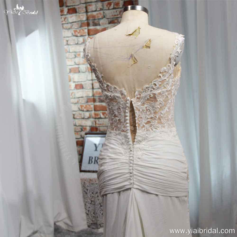 Deep V-Neck Sleeveless Chiffon Mermaid Wedding Dress 2024 Simple Spaghetti Strap Court Train Cut Out Back Bridal Gown 7