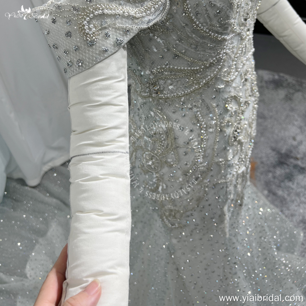 RSW2054 Real High-end Silver Diamond Sequins Mermaid Off The Shoulder Luxury Handmade Arabic Wedding Beach Party Bride G 10