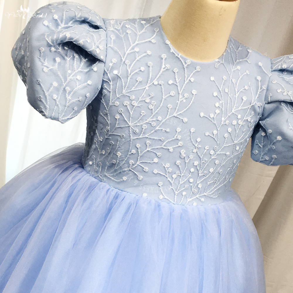 FG121 Niedliche kurze Ärmel, himmelblauer Tüll, bauschiger Ballkleid-Rock, Geburtstagsparty-Kleid für Kinder, Kleinkinder, Blumenmädchenkleider 9