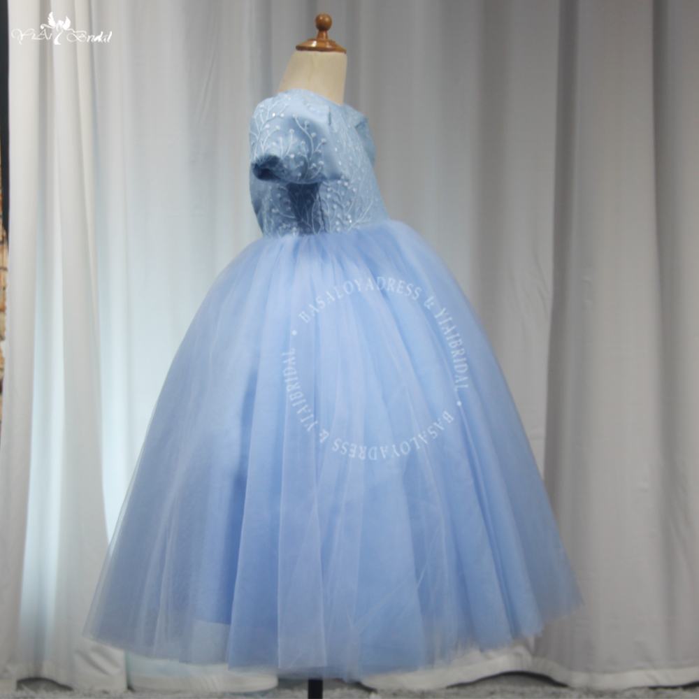 FG121 Niedliche kurze Ärmel, himmelblauer Tüll, bauschiger Ballkleid-Rock, Geburtstagsparty-Kleid für Kinder, Kleinkinder, Blumenmädchenkleider 10