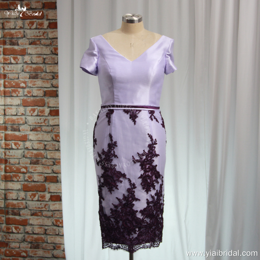 Custom Size Elegant Violet Wedding Formal Dress RSE961 Half Sleeves Knee Length 2 Pieces Groom's Mother Of The Bride Dresses 9