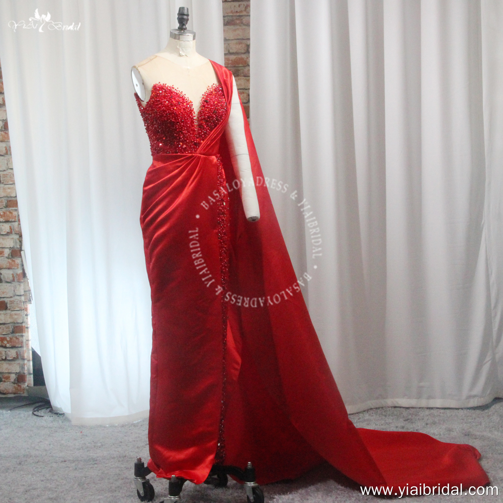 Red Beaded Sheath Floor-Length Long Evening Prom Party Dress RSE977 Formal Dress One Shoulder With Long Cape 8