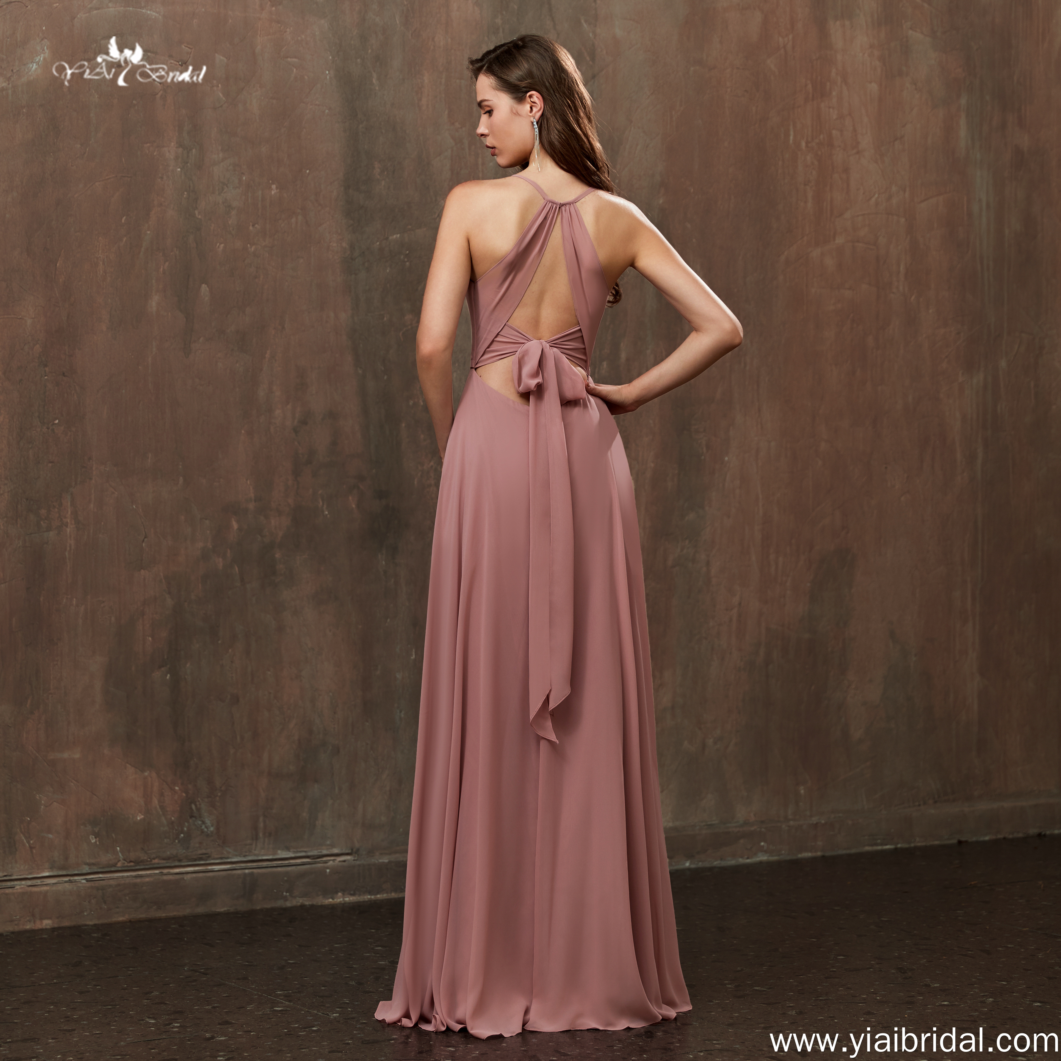 princess polly baby blue dress Canyon Rose Pleated Chiffon Crepe Halter Bridesmaid Gown