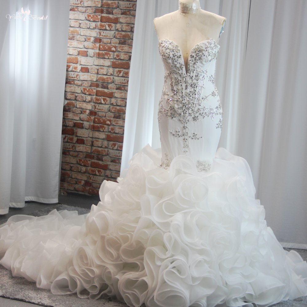 RSW1894 Lüks Kristaller Denizkızı Gelinlik Kemik Korse Pahalı Gelin Elbise Robe De Mariage Organza Fırfır Etek Gelin Elbise 7