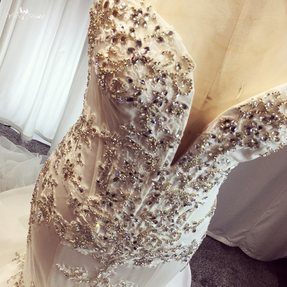 RSW1894 Lüks Kristaller Denizkızı Gelinlik Kemik Korse Pahalı Gelin Elbise Robe De Mariage Organza Fırfır Etek Gelin Elbise 10