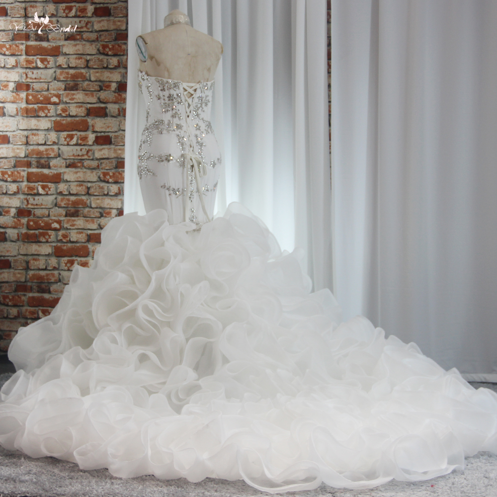 RSW1894 Lüks Kristaller Denizkızı Gelinlik Kemik Korse Pahalı Gelin Elbise Robe De Mariage Organza Fırfır Etek Gelin Elbise 8