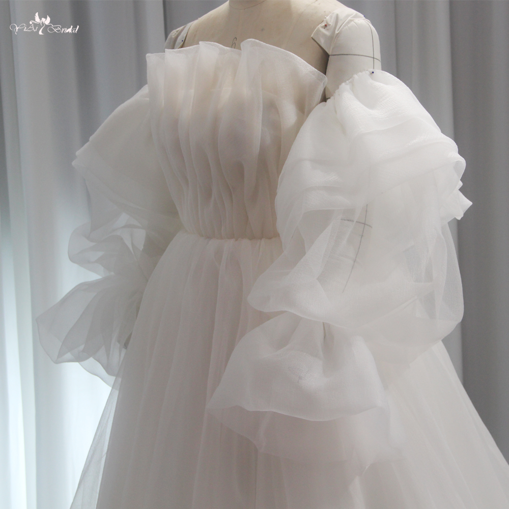 Abnehmbares schulterfreies Organza-Hochzeitskleid mit langen Ärmeln RSW1898 Brautkleid in A-Linie, eleganter, mattierter Organza 10