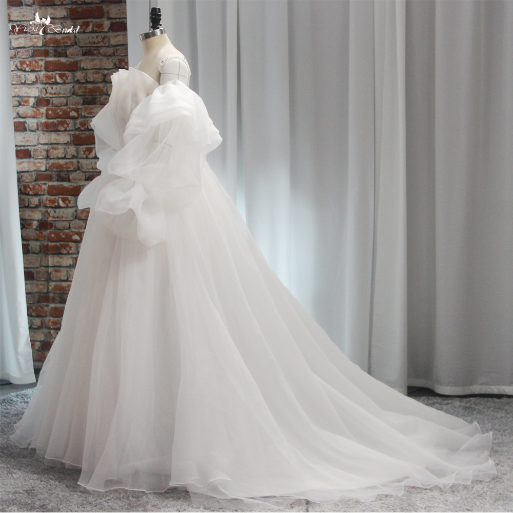 Abnehmbares schulterfreies Organza-Hochzeitskleid mit langen Ärmeln RSW1898 Brautkleid in A-Linie, eleganter, mattierter Organza 8