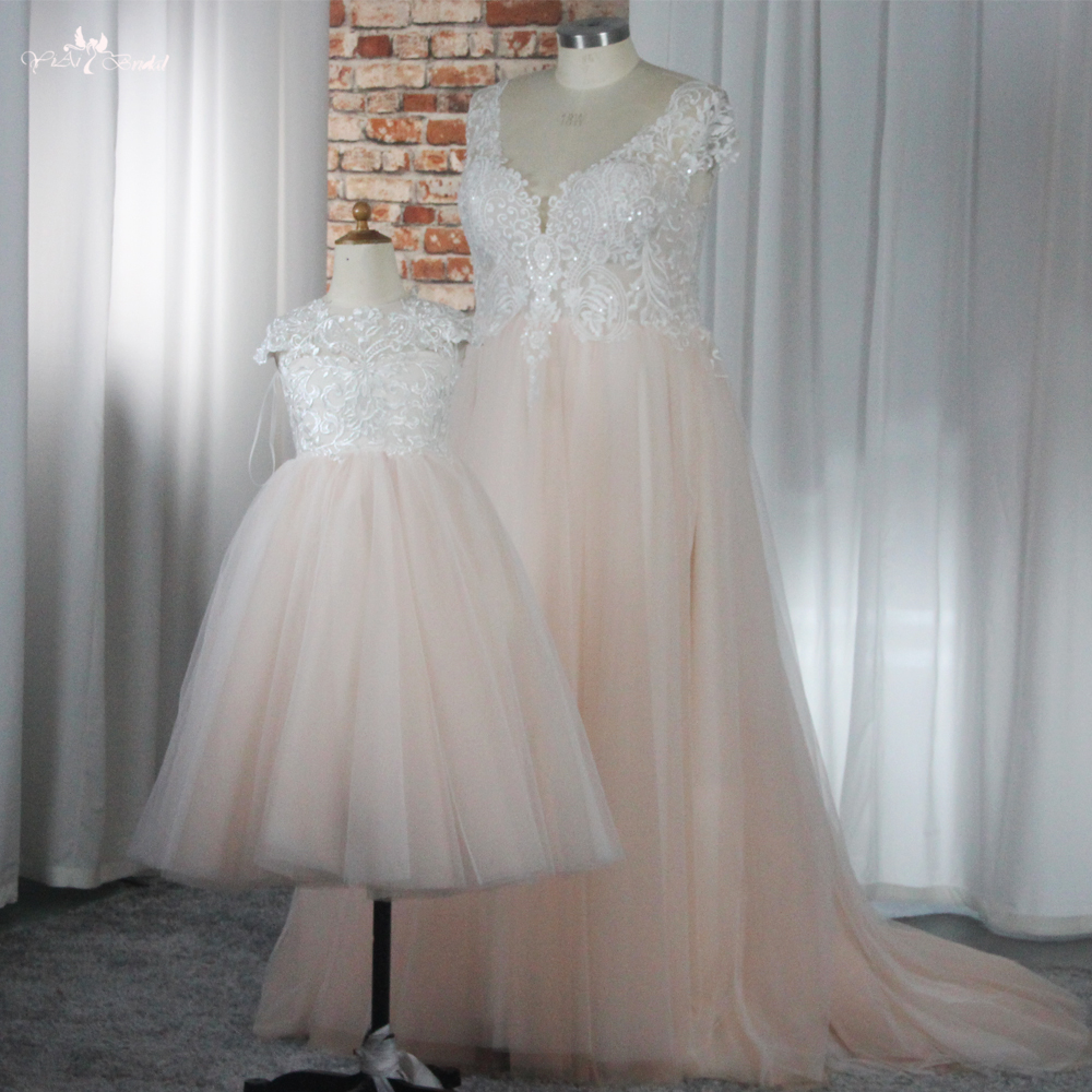 Blumenmädchenkleid RSW1875 Ballkleid Spitze Kommunionkleid Rosa A-Linie Spitze Tüll Promi-Kleider Flügelärmel 4