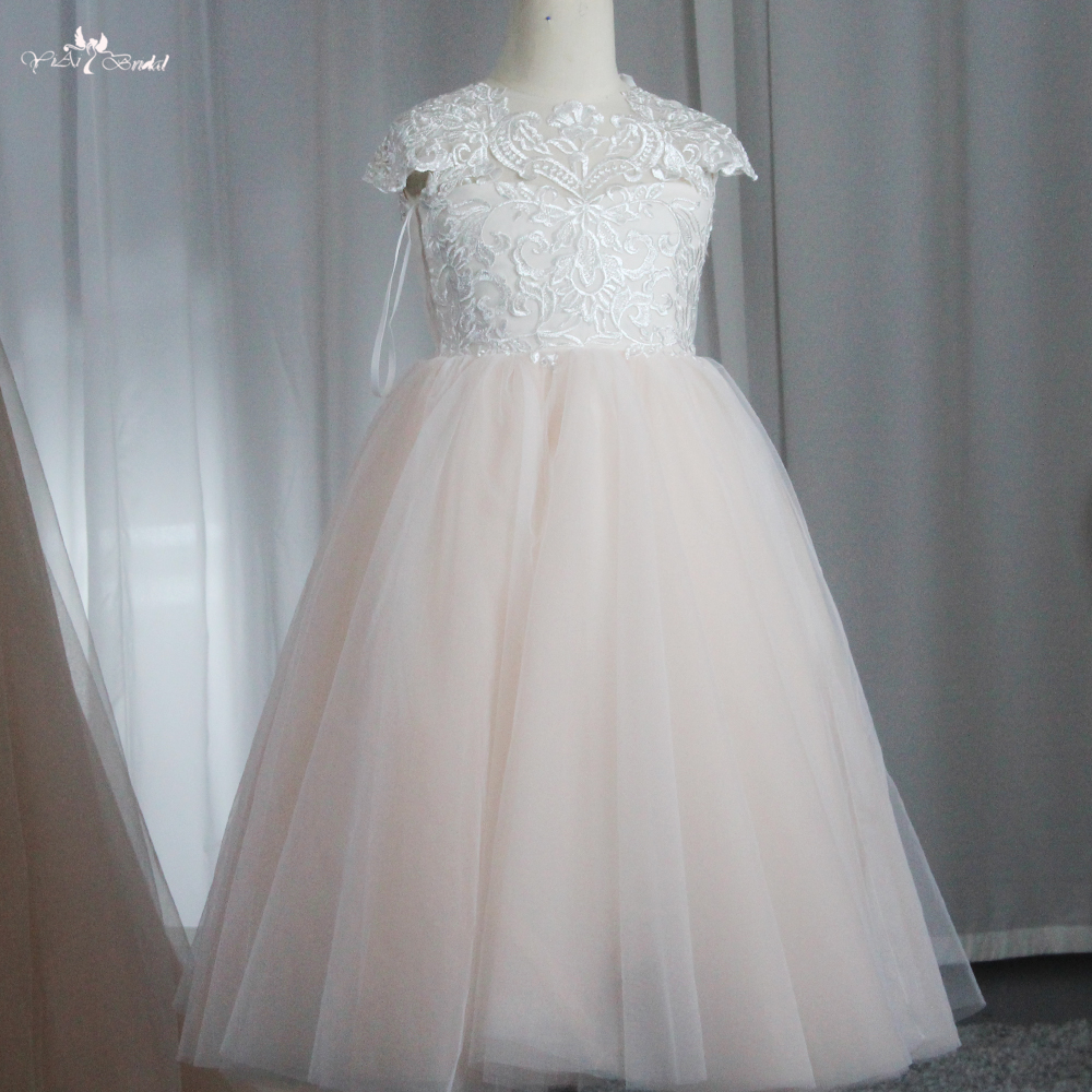 Blumenmädchenkleid RSW1875 Ballkleid Spitze Kommunionkleid Rosa A-Linie Spitze Tüll Promi-Kleider Flügelärmel 6