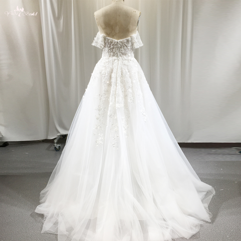 Wunderschönes individuelles glitzerndes Brautkleid RSW1848, A-Linie, Spitze, Boho-Strand, Vintage, schlichtes schulterfreies Brautkleid 7