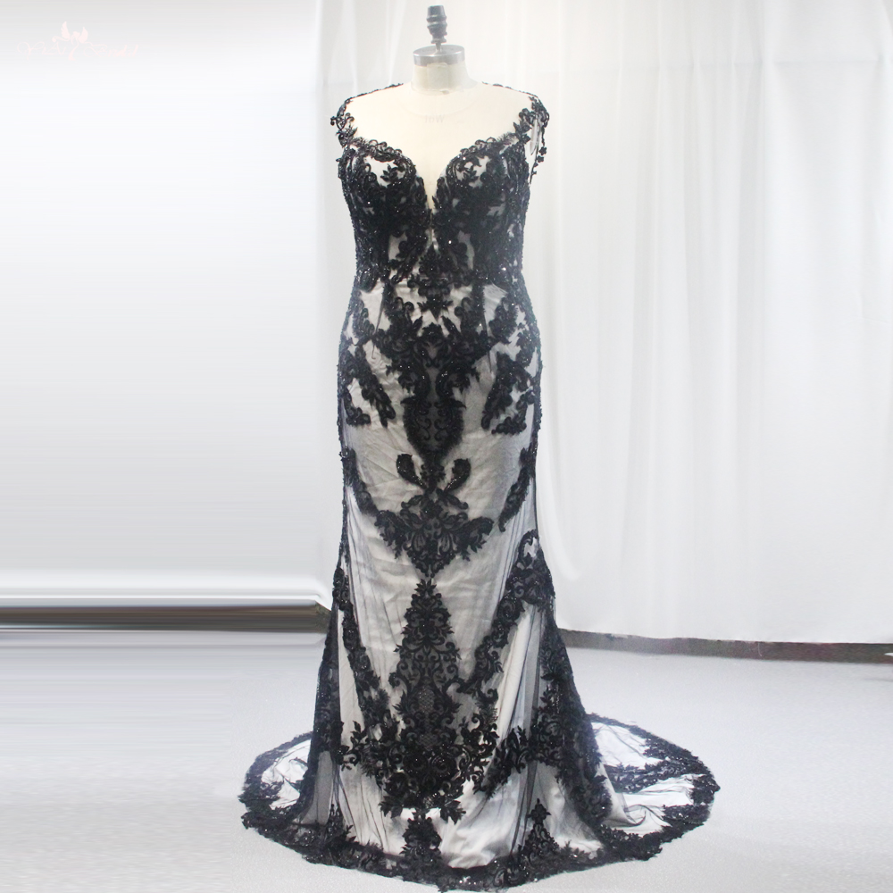 Damen Sexy tiefes V-Brautkleid in Übergröße, schwarz, schlanker Körper, Illusion, Spitze hinten RSW1835, legeres Kleid, Hochzeitskleid, sexy 6