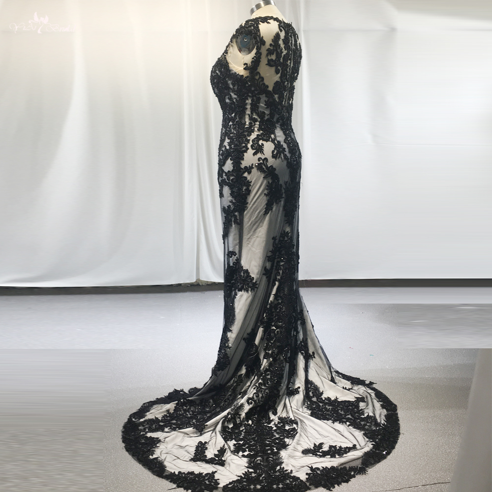 Damen Sexy tiefes V-Brautkleid in Übergröße, schwarz, schlanker Körper, Illusion, Spitze hinten RSW1835, legeres Kleid, Hochzeitskleid, sexy 7