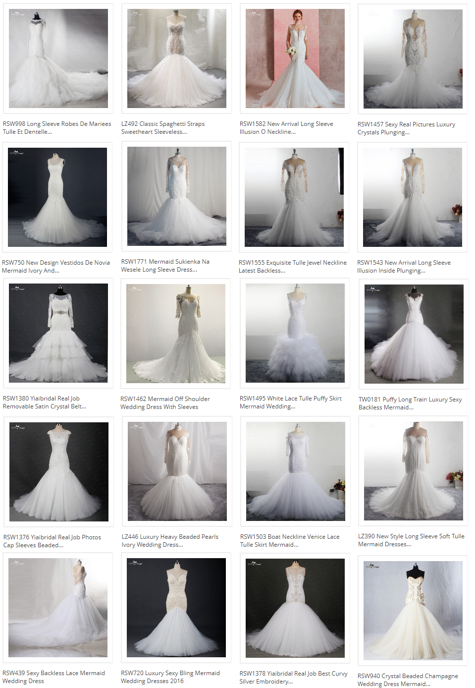 RSW1855 Toptan Beyaz Denizkızı Gelinlik Kabarık Tül Etek Fabrikası Özel Yapımı Uzun kollu hassas boncuklu gelinlik 12