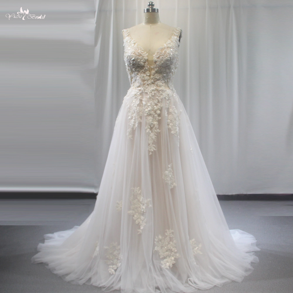 A-Linien-Hochzeitskleid aus Tüll mit Hofschleppe RSW1844, rückenfrei, seitliche Schnürung mit Ausschnitt 1