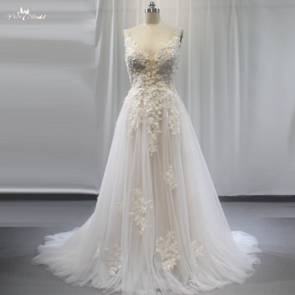 A-Linien-Hochzeitskleid aus Tüll mit Hofschleppe RSW1844, rückenfrei, seitliche Schnürung mit Ausschnitt 8