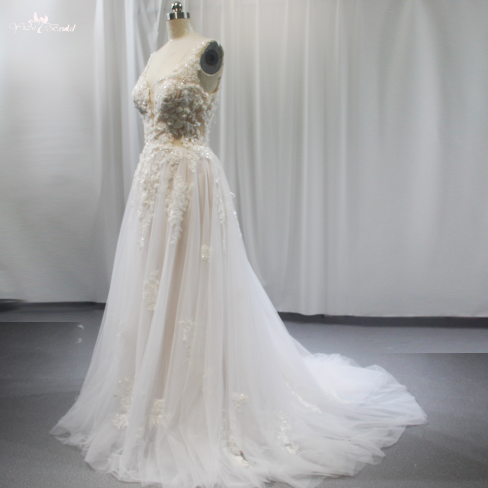 A-Linien-Hochzeitskleid aus Tüll mit Hofschleppe RSW1844, rückenfrei, seitliche Schnürung mit Ausschnitt 9