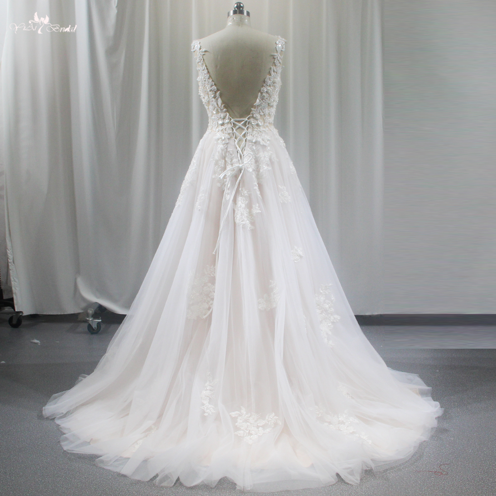 A-Linien-Hochzeitskleid aus Tüll mit Hofschleppe RSW1844, rückenfrei, seitliche Schnürung mit Ausschnitt 10