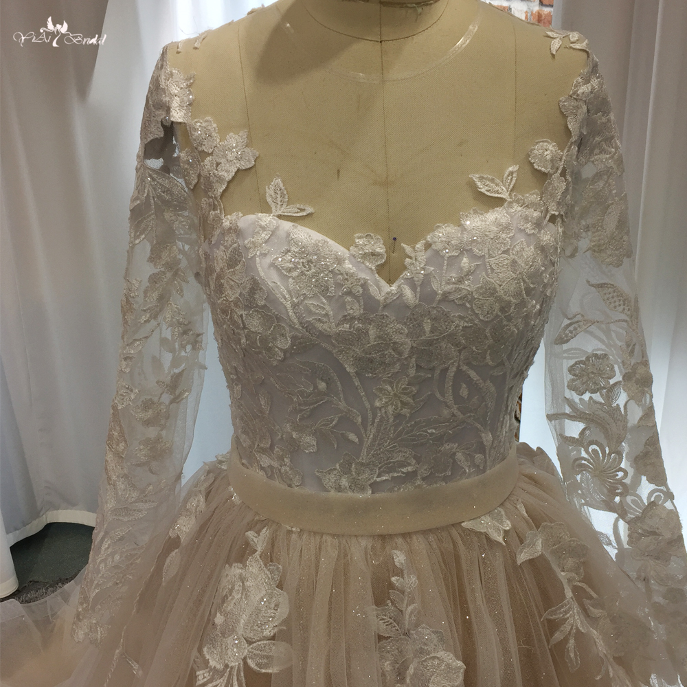 Bestes Hochzeitskleid Prinzessin mit langen Ärmeln RSW1904, weißes Oberteil, Champagnerrock, Vestido De Novia, appliziertes Brautkleid 9