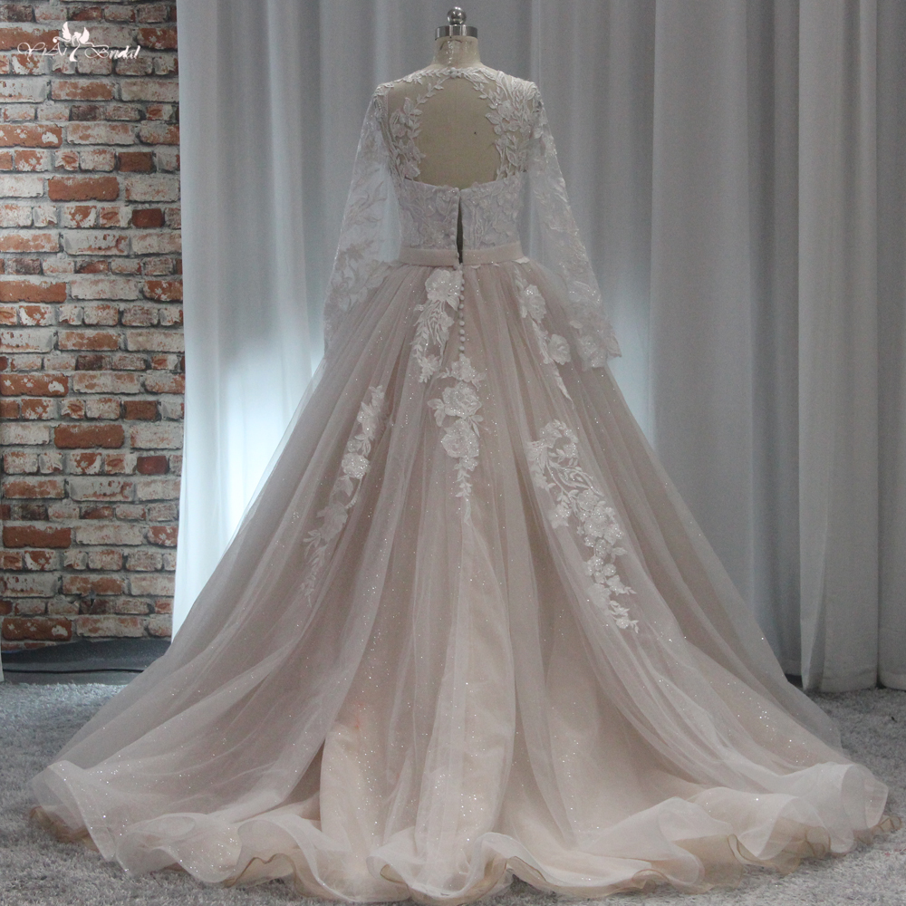 Bestes Hochzeitskleid Prinzessin mit langen Ärmeln RSW1904, weißes Oberteil, Champagnerrock, Vestido De Novia, appliziertes Brautkleid 10