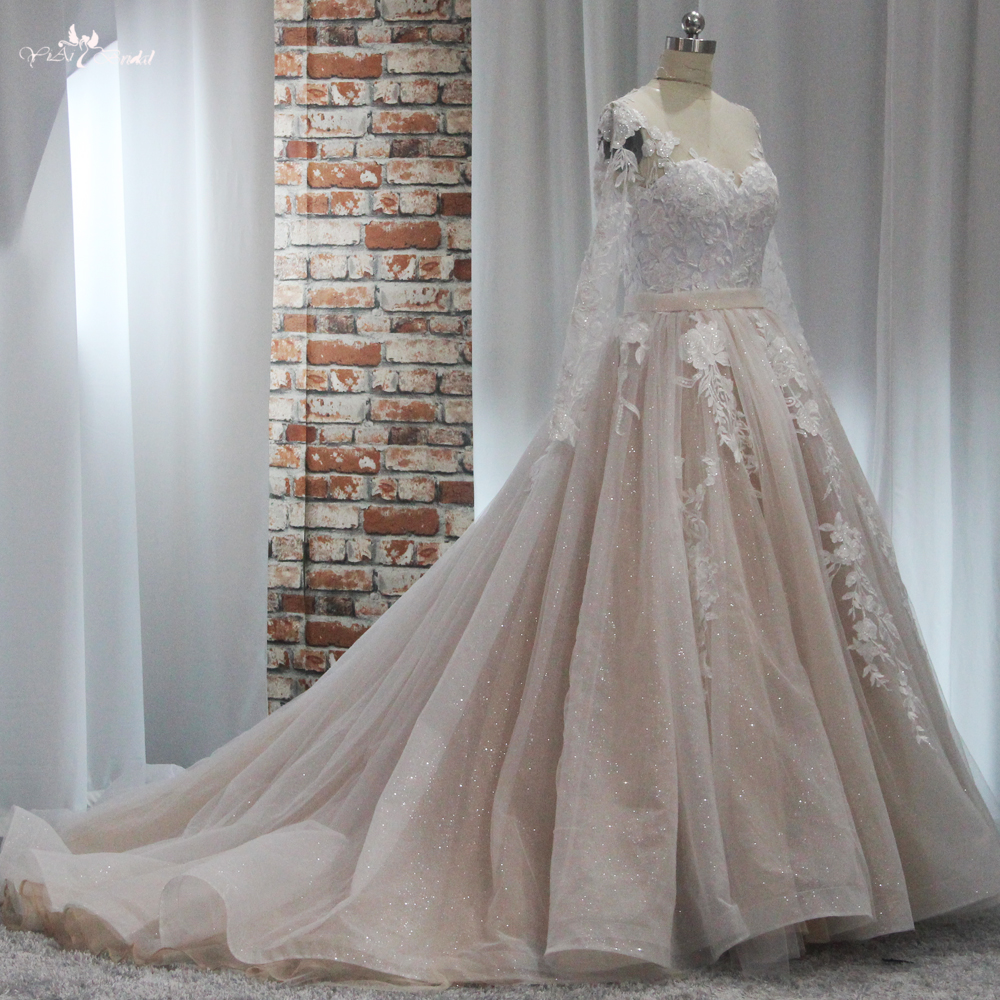 Bestes Hochzeitskleid Prinzessin mit langen Ärmeln RSW1904, weißes Oberteil, Champagnerrock, Vestido De Novia, appliziertes Brautkleid 8