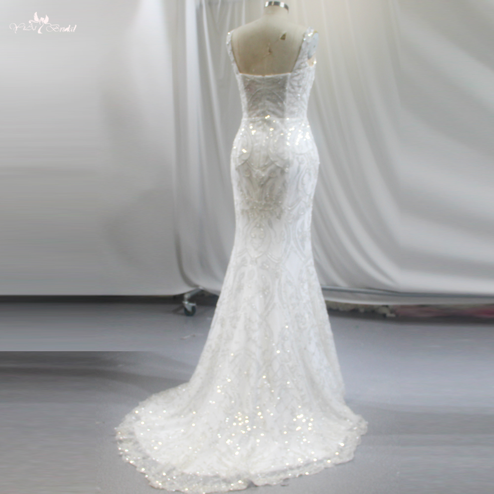 RSW1838 Spitzenhochzeitskleid mit eckigem Ausschnitt und Paillettenbesatz 9