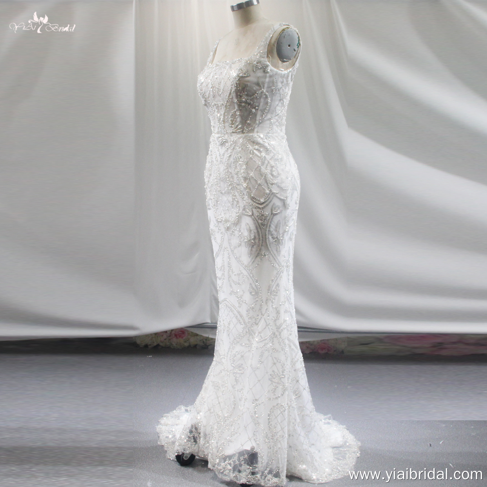 RSW1838 Spitzenhochzeitskleid mit eckigem Ausschnitt und Paillettenbesatz 6