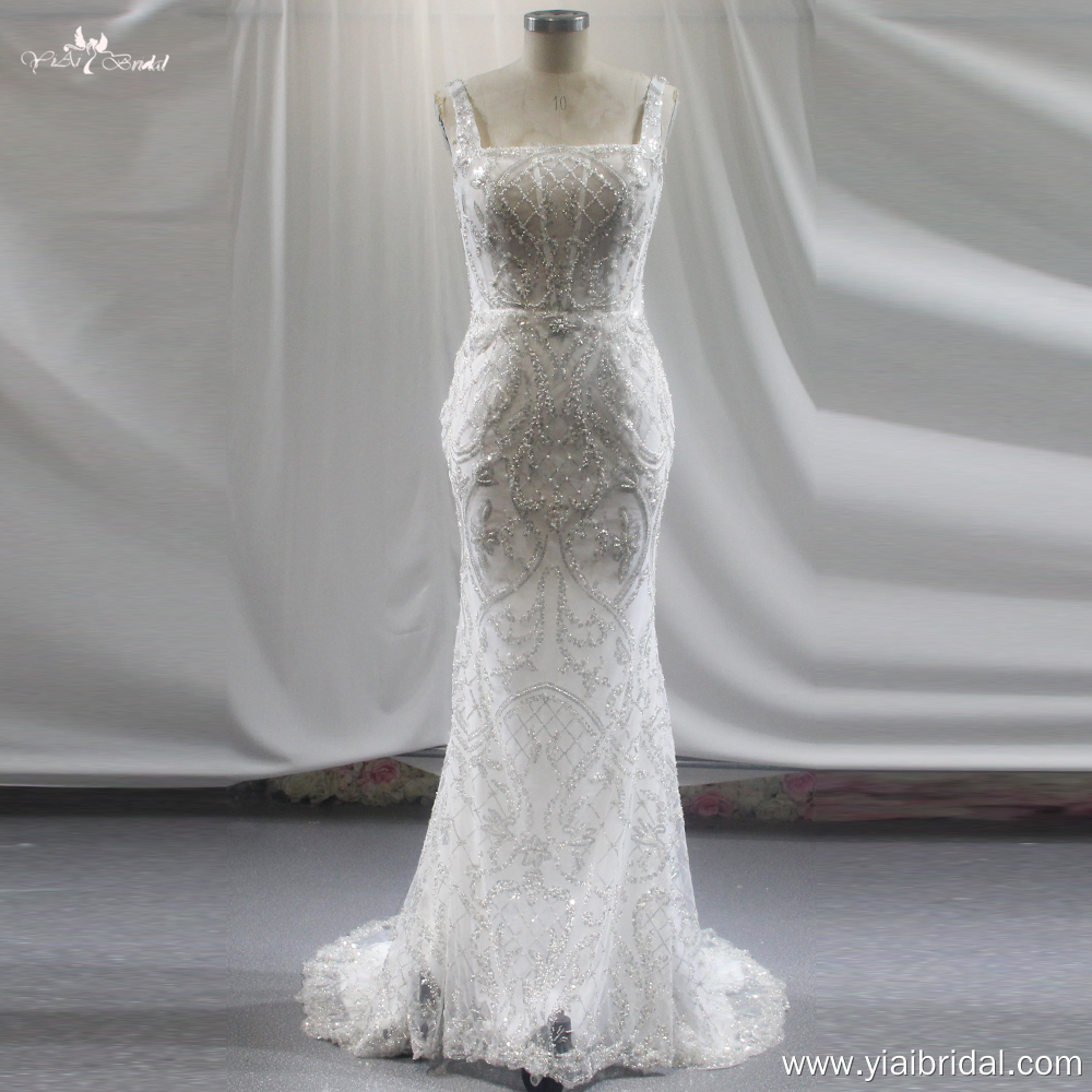 RSW1838 Spitzenhochzeitskleid mit eckigem Ausschnitt und Paillettenbesatz 8