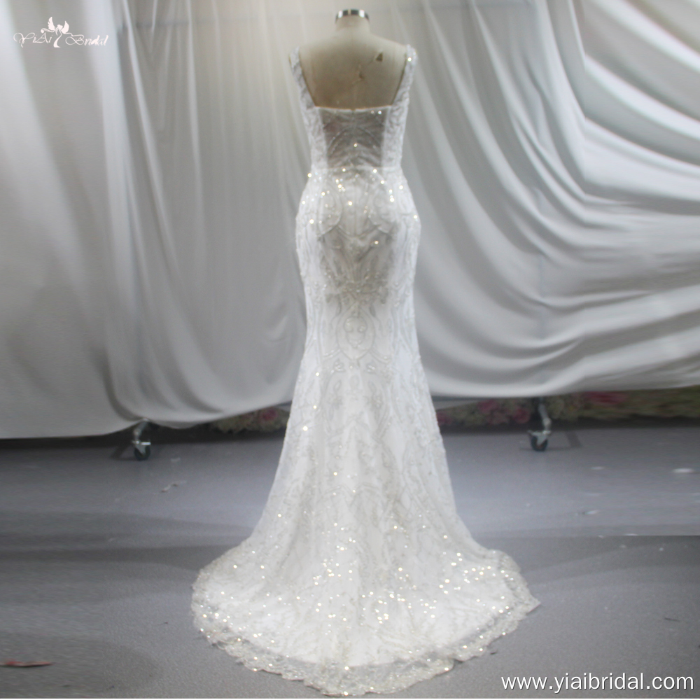 RSW1838 Spitzenhochzeitskleid mit eckigem Ausschnitt und Paillettenbesatz 7