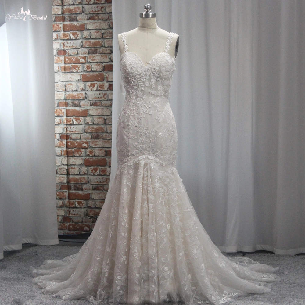 Brautkleider RSW1903 Spaghettiträger, rückenfrei, Meerjungfrau-Spitzen-Brautkleid 1