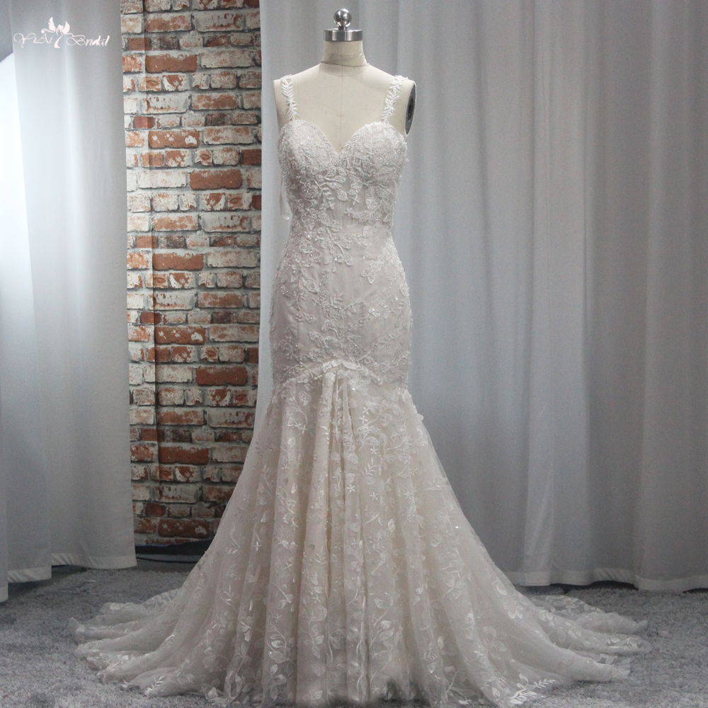 Brautkleider RSW1903 Spaghettiträger, rückenfrei, Meerjungfrau-Spitzen-Brautkleid 6