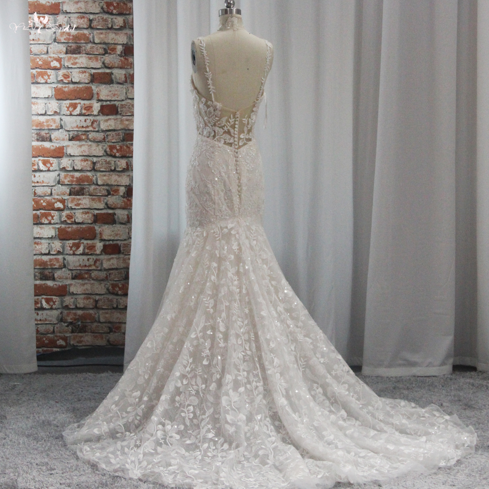 Brautkleider RSW1903 Spaghettiträger, rückenfrei, Meerjungfrau-Spitzen-Brautkleid 7