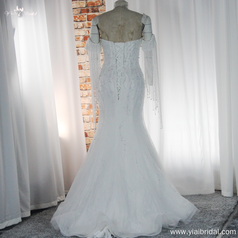 Luxuriöses Brautkleid mit Perlenfransen, Meerjungfrau, schulterfrei, RSW1887, abnehmbare Bizepsärmel, Brautkleid Afrika 9