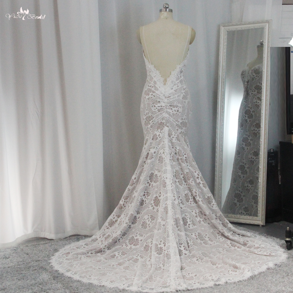 RSW1896 Sırtsız Sevgilim Boyun Çizgisi Dantel Kılıf Gelinlik Spagetti Kayışları 14