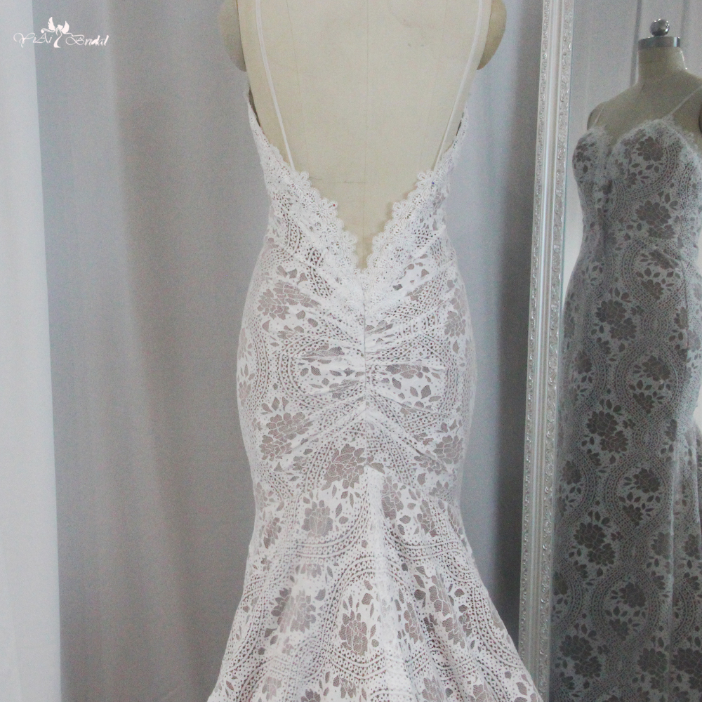 RSW1896 Sırtsız Sevgilim Boyun Çizgisi Dantel Kılıf Gelinlik Spagetti Kayışları 16