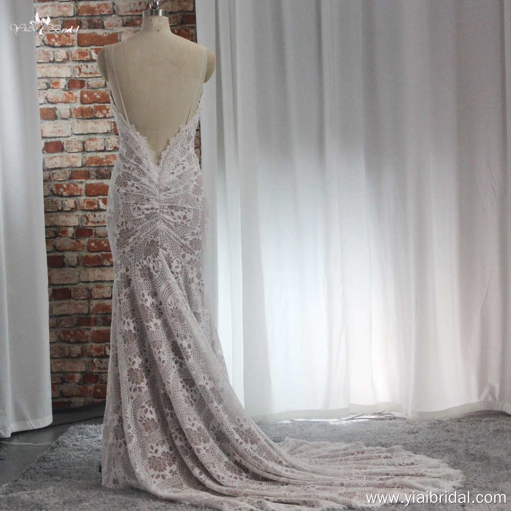 RSW1896 Sırtsız Sevgilim Boyun Çizgisi Dantel Kılıf Gelinlik Spagetti Kayışları 15