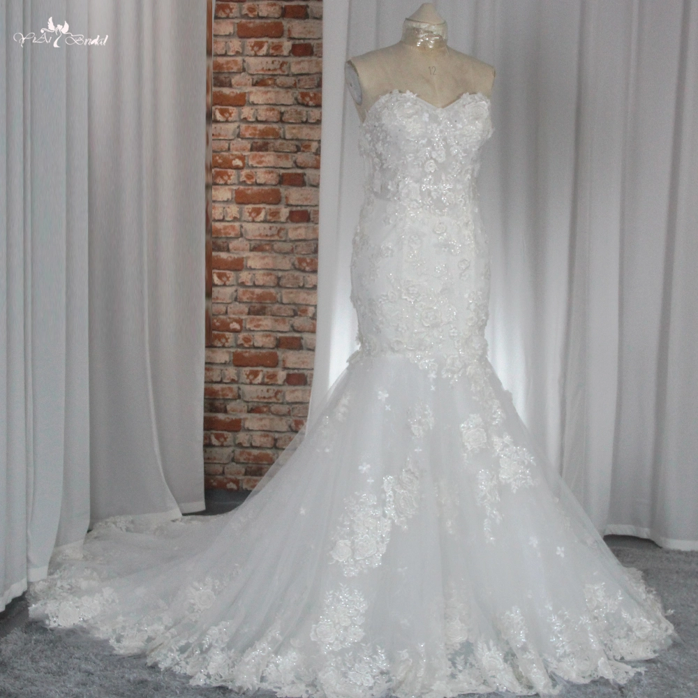 Sweetheart Bridal Dresses Mermaid Lace Tulle With Applique And Beads Court Train RSW1879 African Wedding Gowns 1