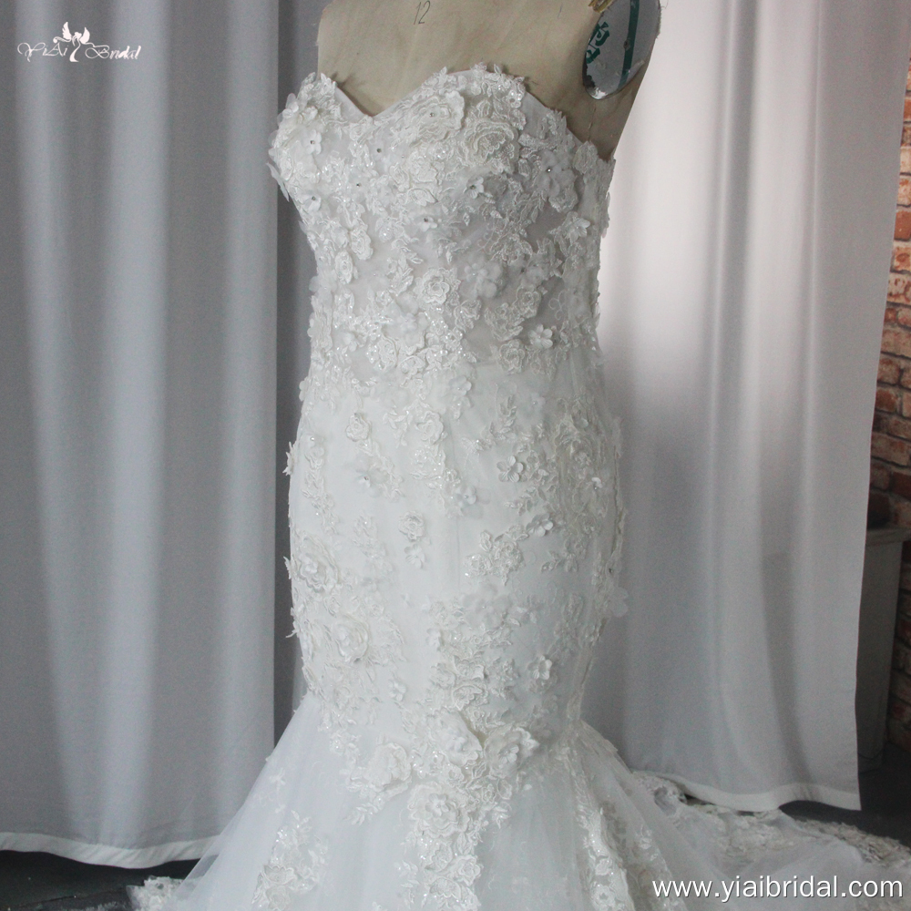 Sweetheart Bridal Dresses Mermaid Lace Tulle With Applique And Beads Court Train RSW1879 African Wedding Gowns 9
