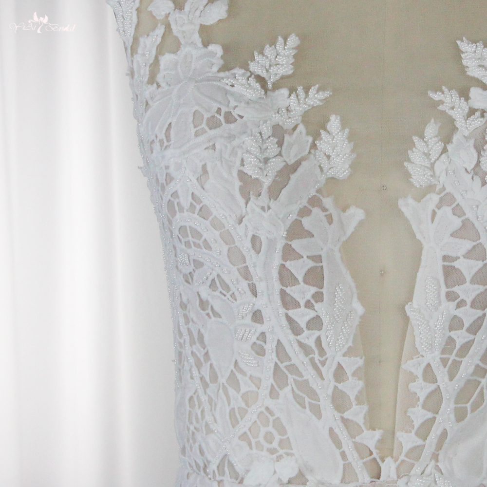 RSW1877 Потискане v Вратна дантелена сватбена рокля с русалка на русалка 16