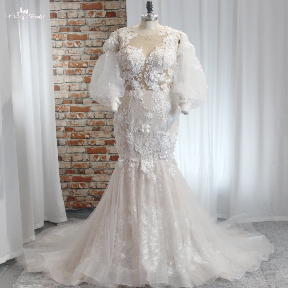 Backless Bridal Dress Floral Lace Wedding Dress RSW1893 Bridal Mermaid Dress With Detachable Off Shoulder Sleeves 1