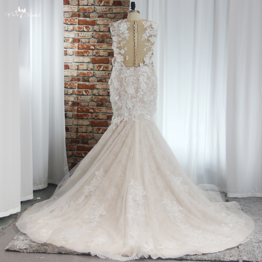 Backless Bridal Dress Floral Lace Wedding Dress RSW1893 Bridal Mermaid Dress With Detachable Off Shoulder Sleeves 8