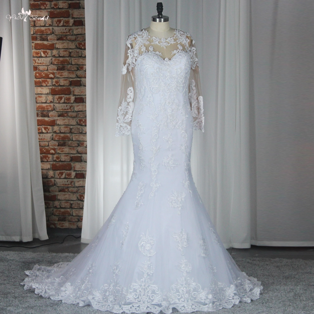 Lace Embroidery Long Sleeve Mesh Sweetheart Wedding Dress RSW1864 White Wedding Gown 1