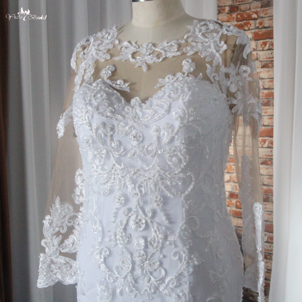 Lace Embroidery Long Sleeve Mesh Sweetheart Wedding Dress RSW1864 White Wedding Gown 10